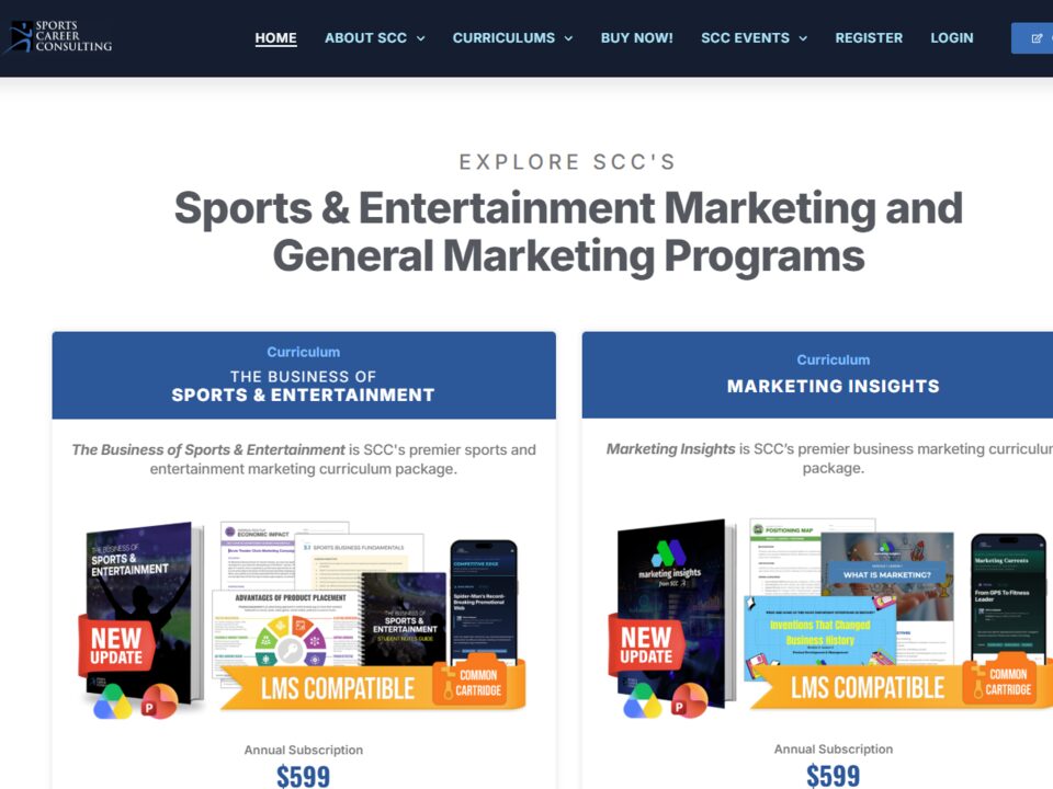 Sports Career Consulting homepage: &ldquo;Sports & Entertainment Marketing and General Marketing Programs&rdquo;